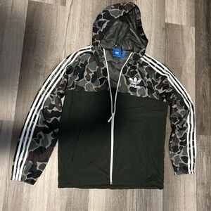Adidas Men's Camo Windbreaker - Black and Green